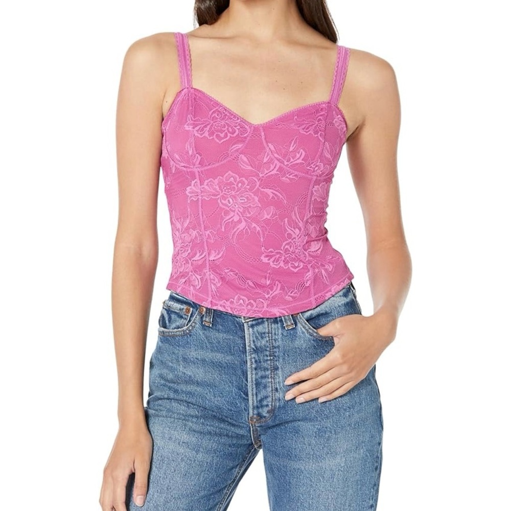 Intimately Free People Pink Floral Lace Camisole with Bustier Styling
